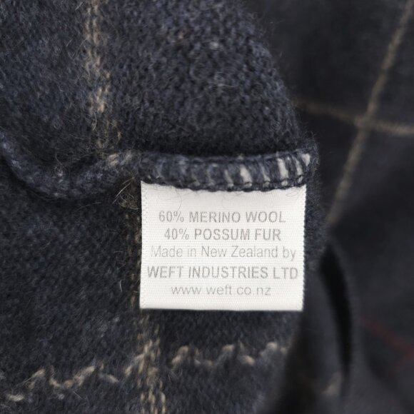 MERINO POSSUM New Zealand Sweater Pullover Gray Blue Check MEDIUM - HOLE! - Picture 6 of 10